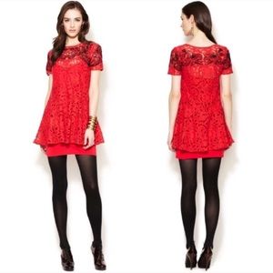 Free People Lace Dreamer Dress in Cherry Red Sz XS